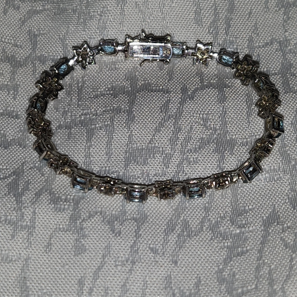 Women's Vintage 925 Aquamarine and Cubic Zirconia Bracelet - Picture 4 of 5